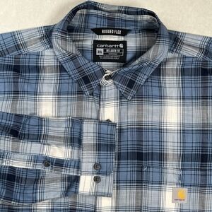 Carhartt Men's Blue Plaid Rugged Flex‎ Relaxed Fit Pearl Snap Shirt Sz XXL Work
